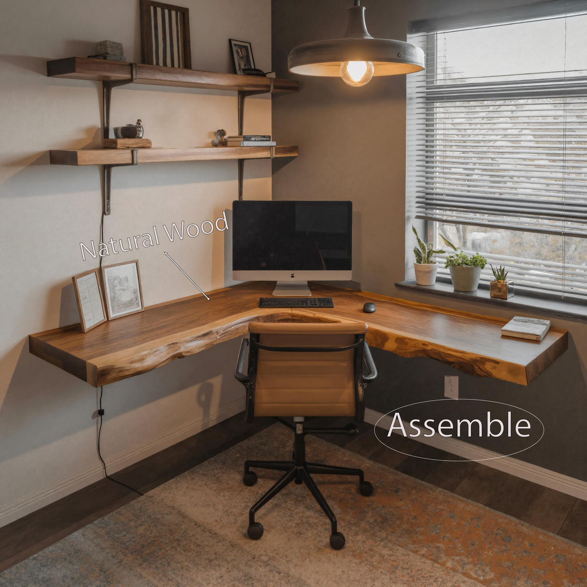 Floating Live Edge Solid Wood Corner Desk for Home Office - view 5