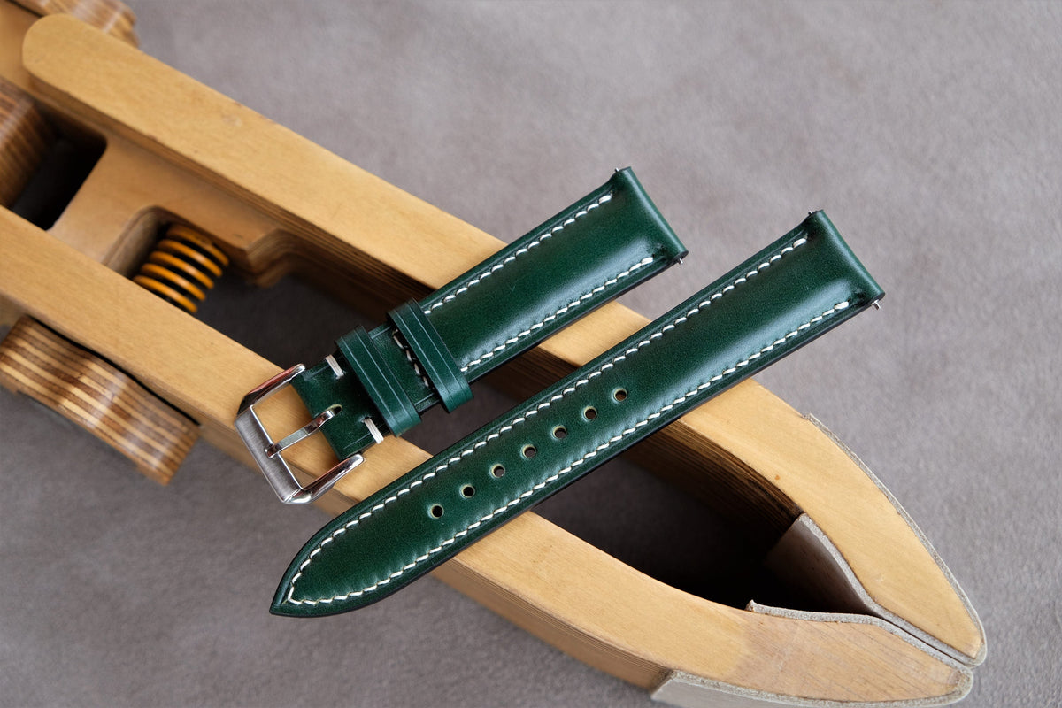 green shell cordovan leather watch strap