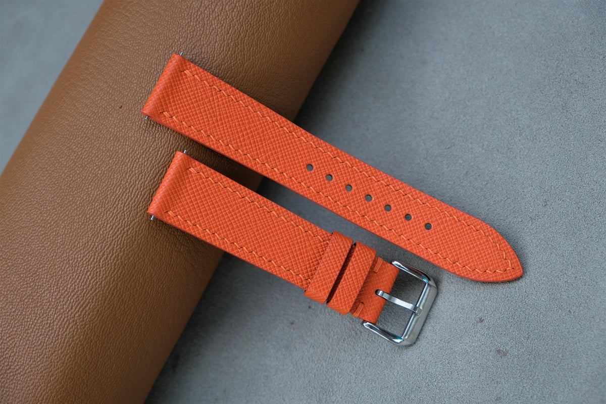 orange saffiano leather watch strap
