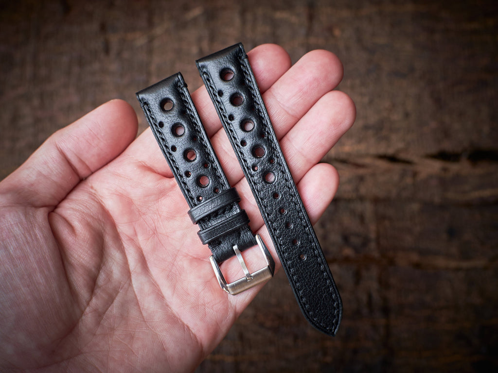 black vachetta leather watch strap