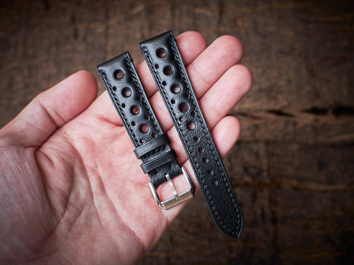 black vachetta leather watch strap
