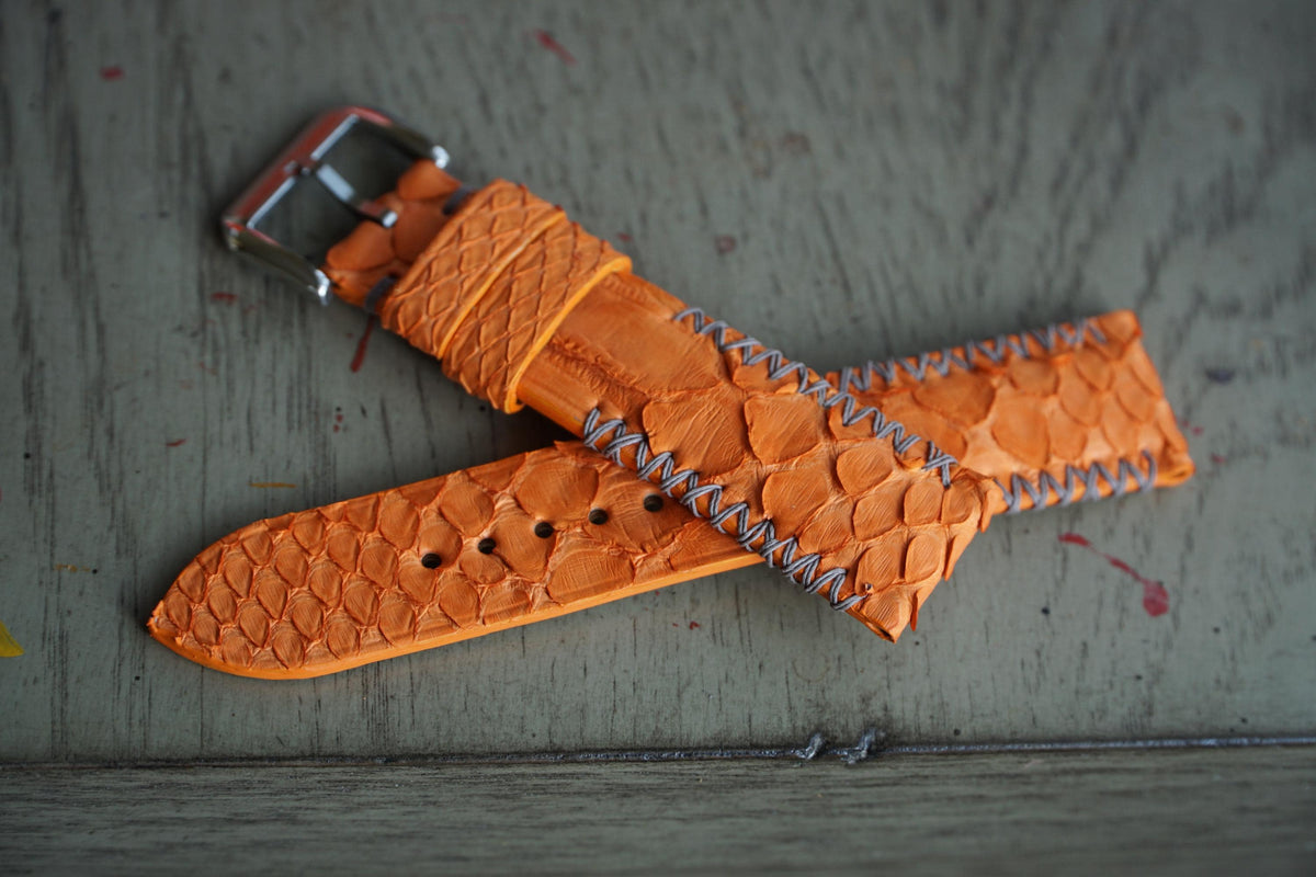 orange python leather watch strap