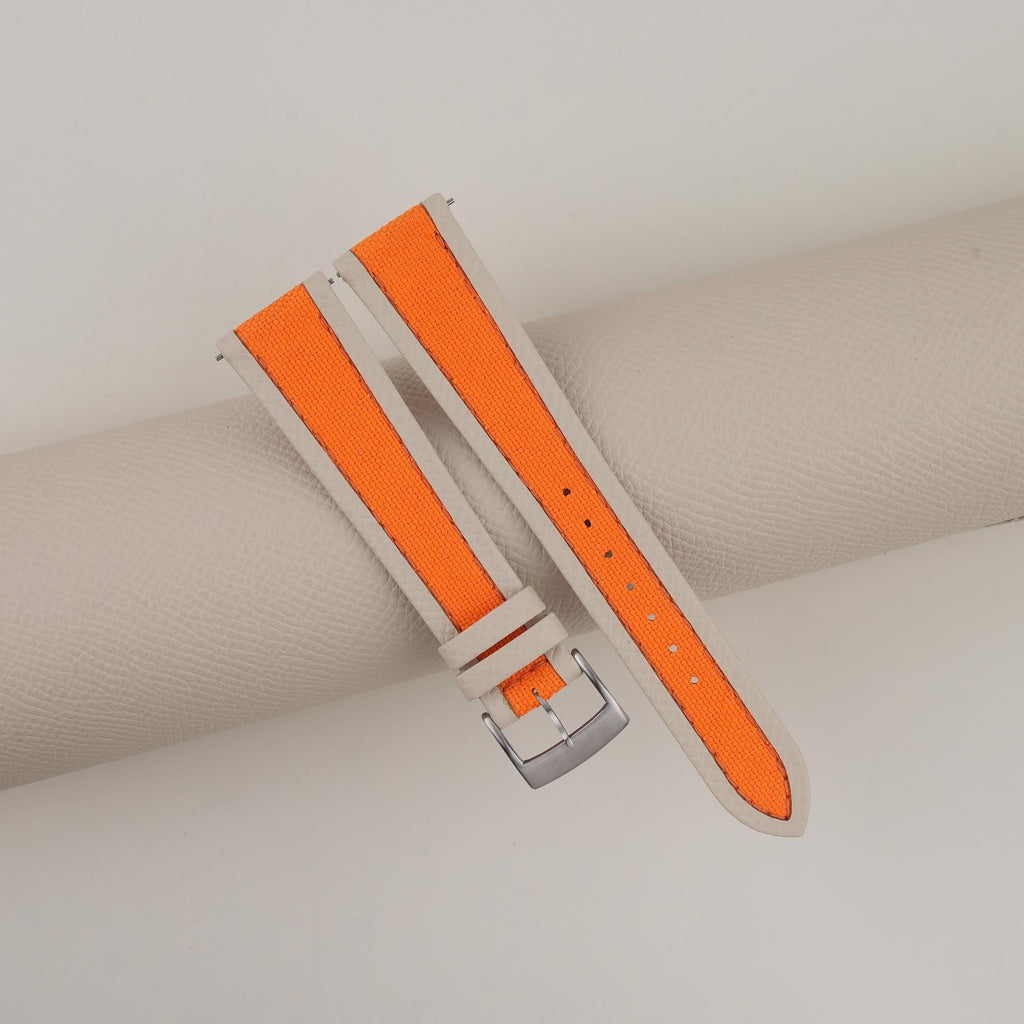 orange & pearl white epsom leather watch strap