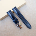 navy blue shell cordovan leather watch strap