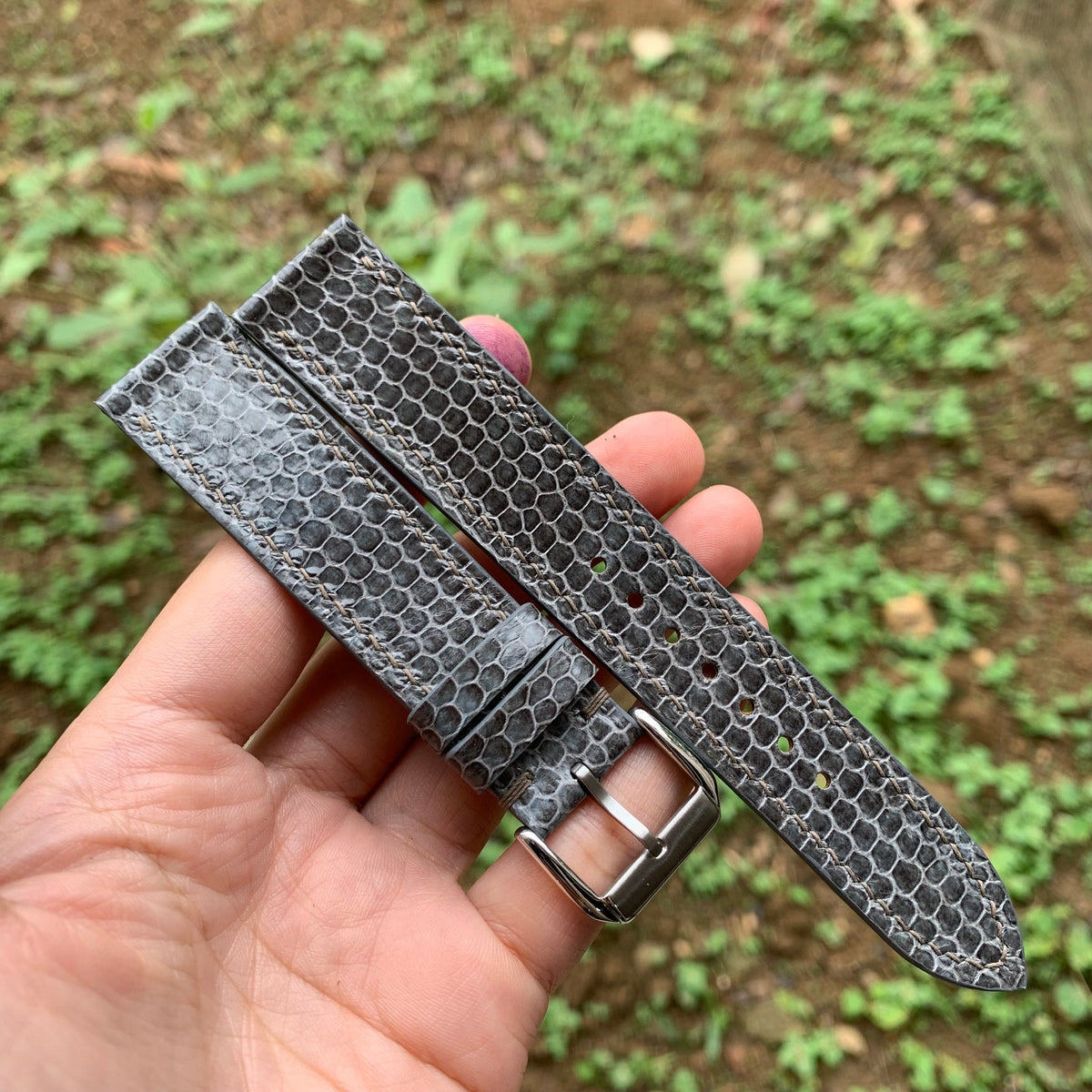 dark gray sea snake leather watch strap