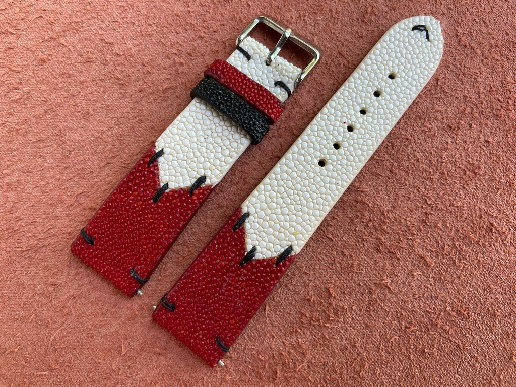 red & white stingray leather watch strap