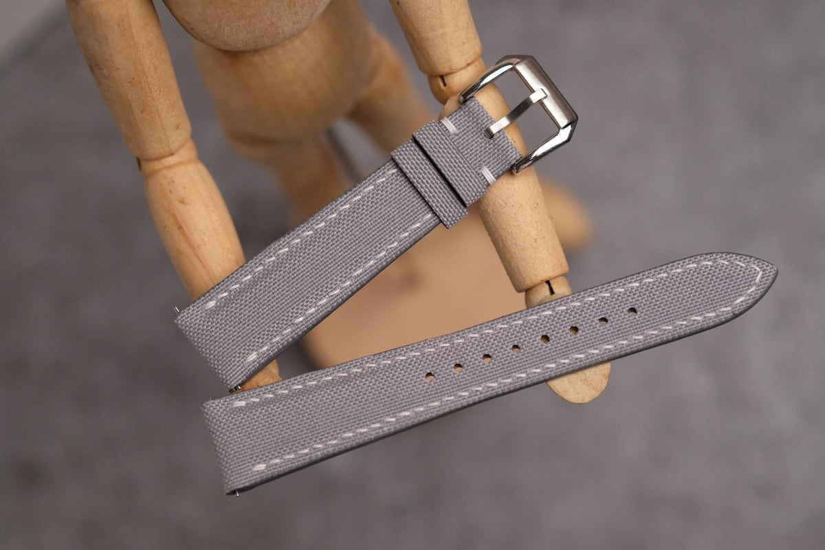 light gray canvas leather watch strap