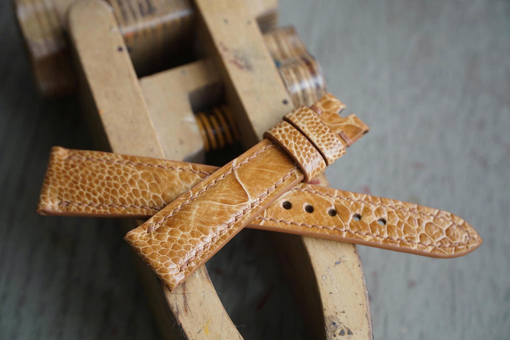 tan & chestnut ostrich leather watch strap