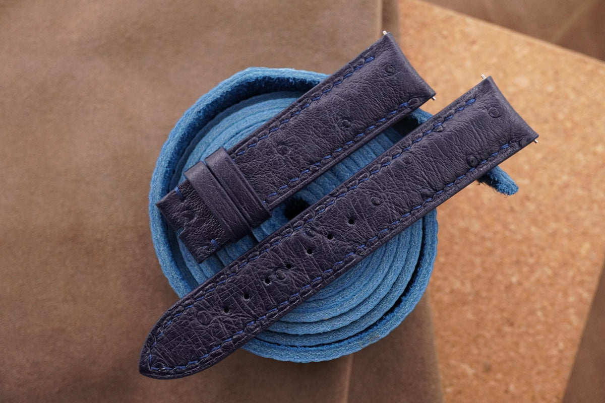 dark navy blue ostrich leather watch strap