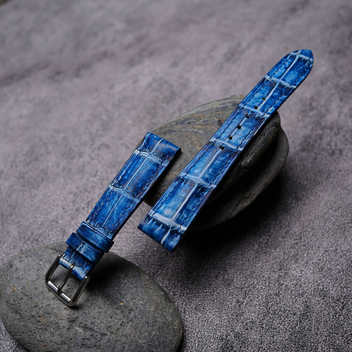 patina blue & light blue alligator leather watch strap