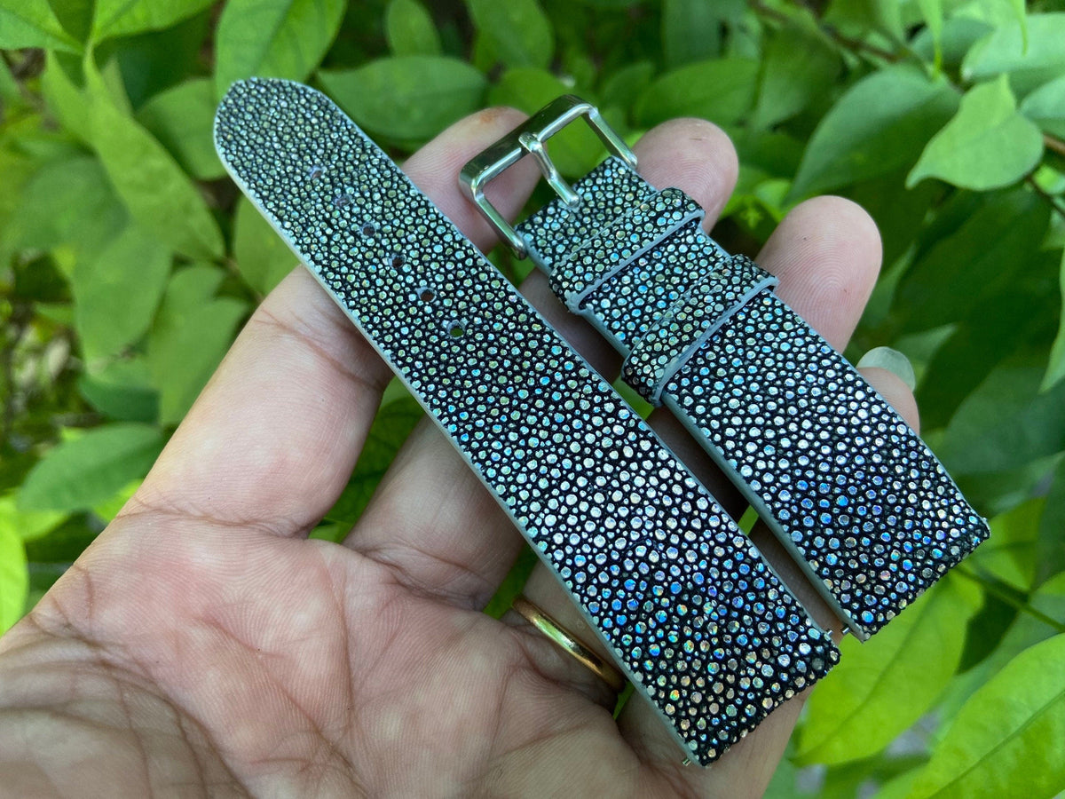 silver stingray leather watch strap