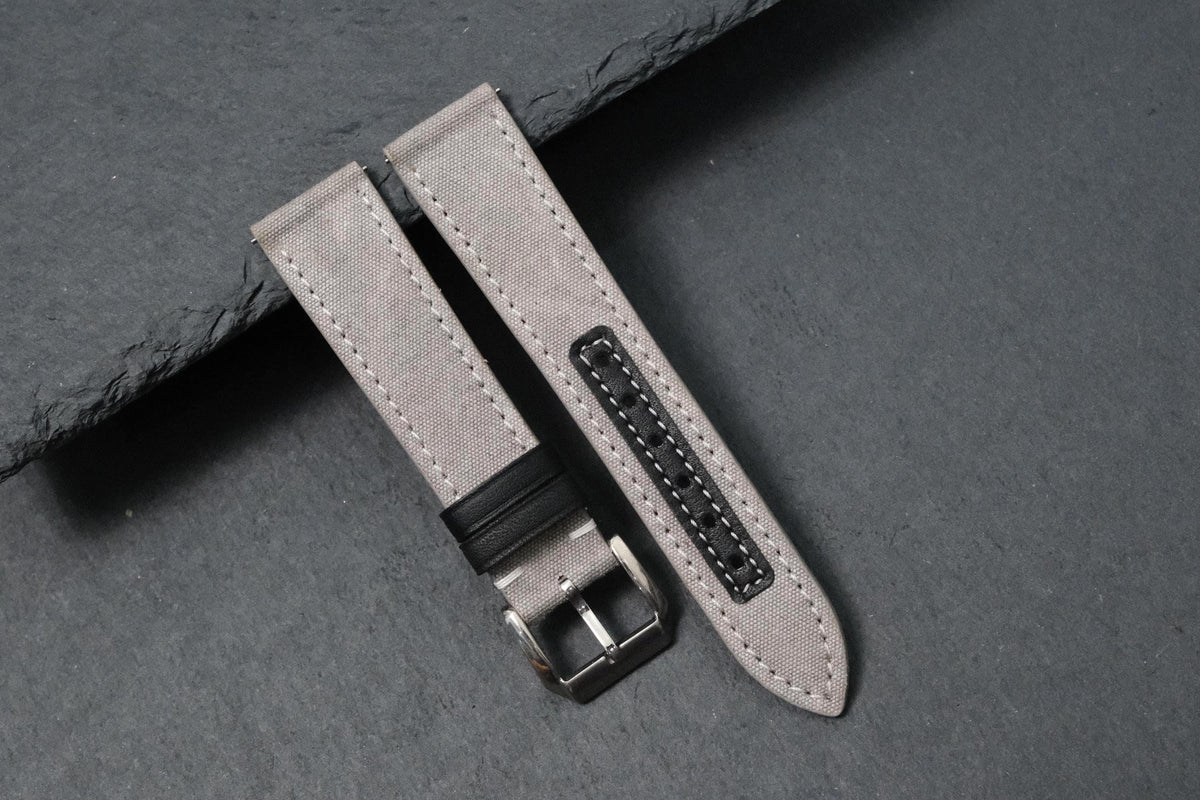 grey canvas leather watch strap
