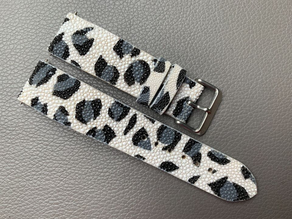 white black stingray leather watch strap