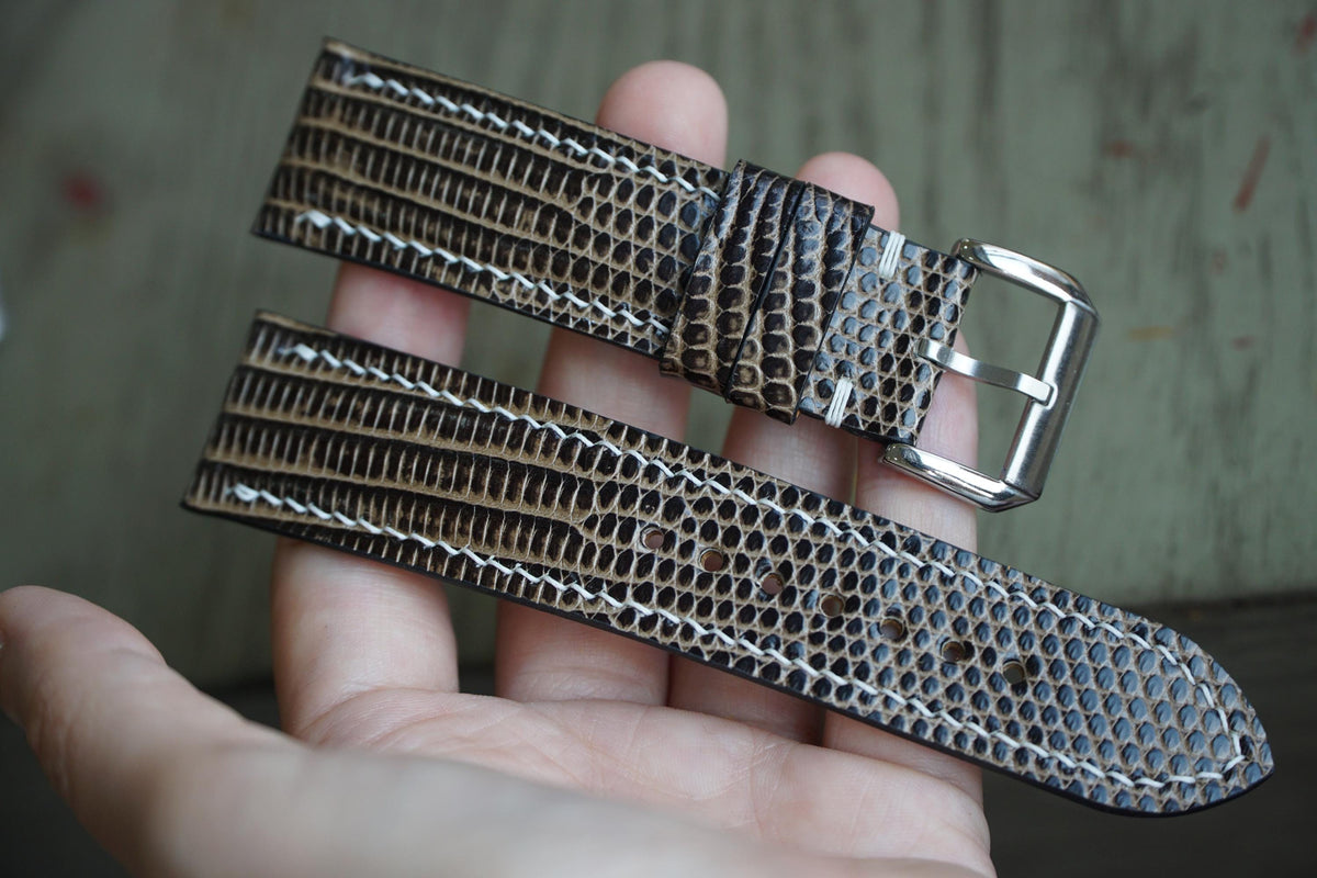 black & gold lizard leather watch strap