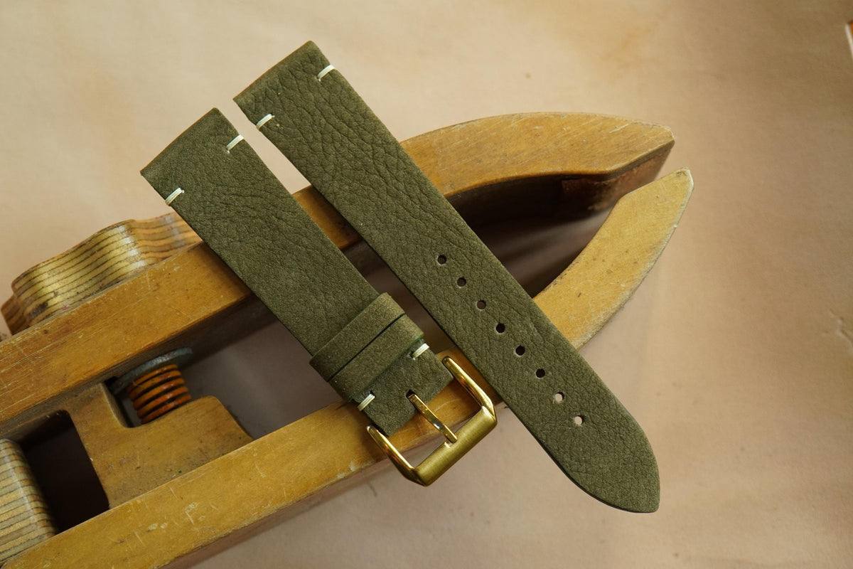 olive nubuck leather watch strap