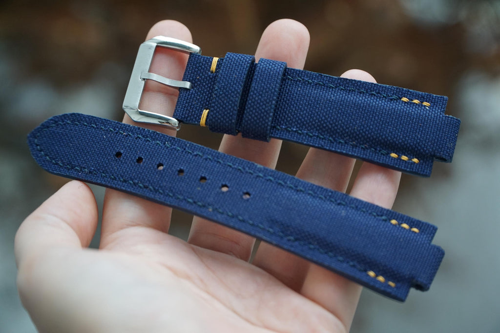 dark blue sailcloth rubber leather watch strap