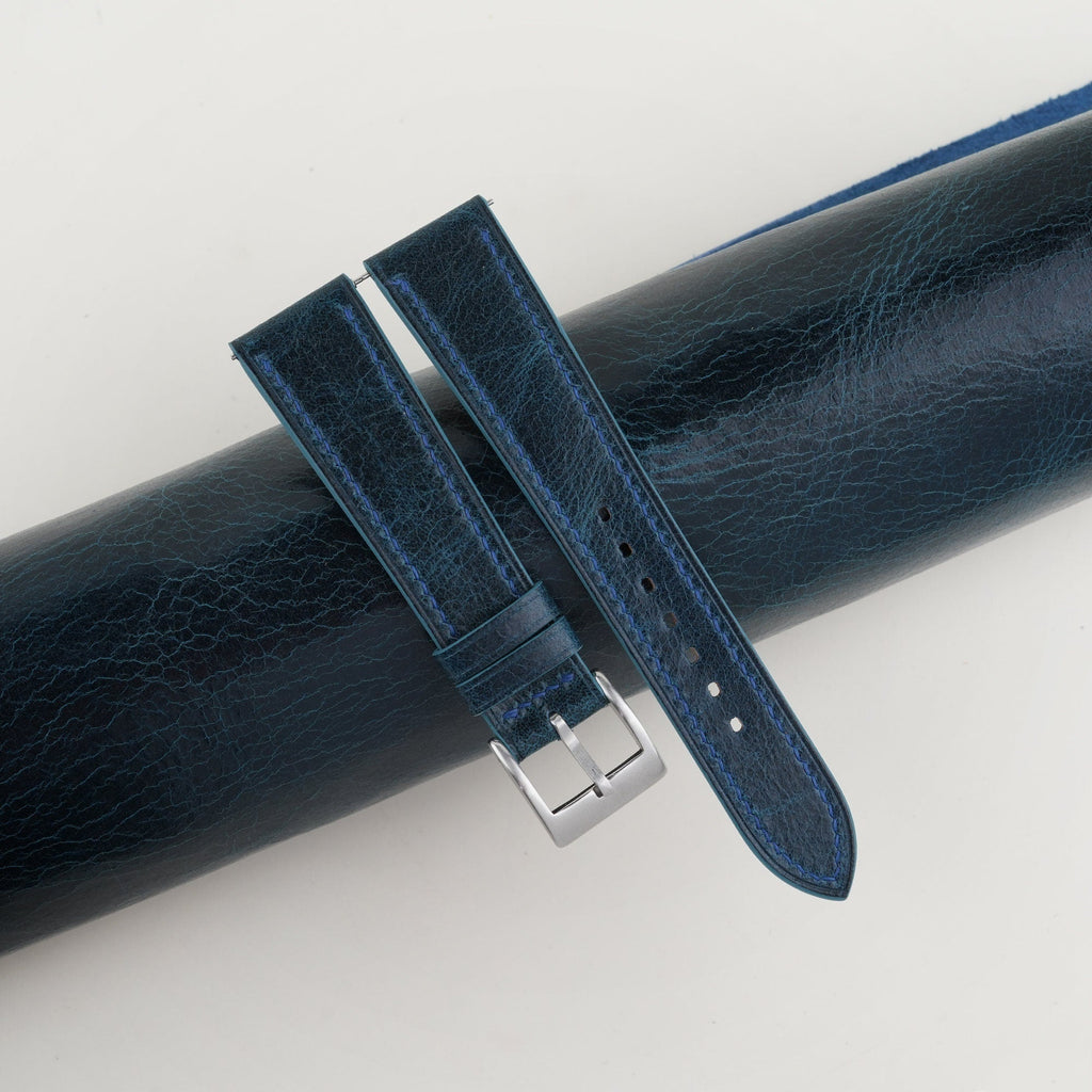 blue waxed leather watch strap
