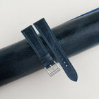 blue waxed leather watch strap