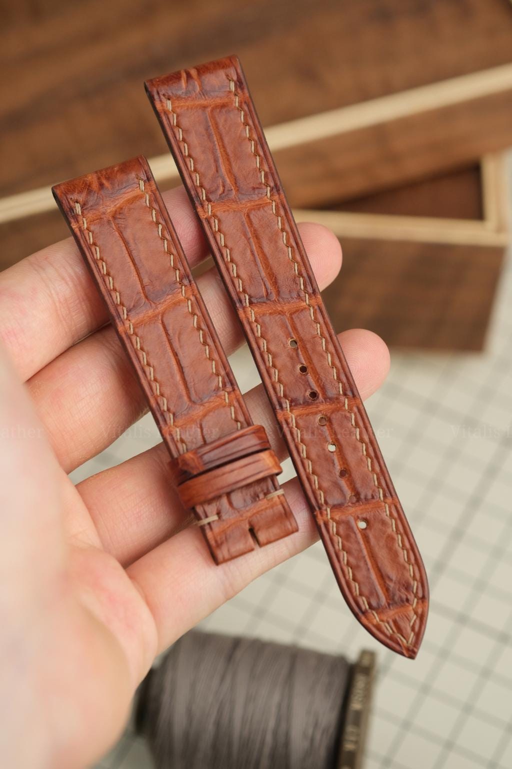 cognac alligator leather watch strap