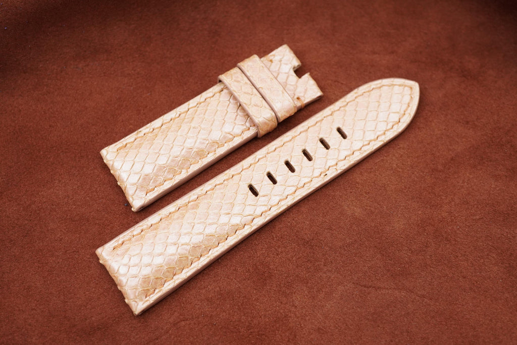 beige python leather watch strap