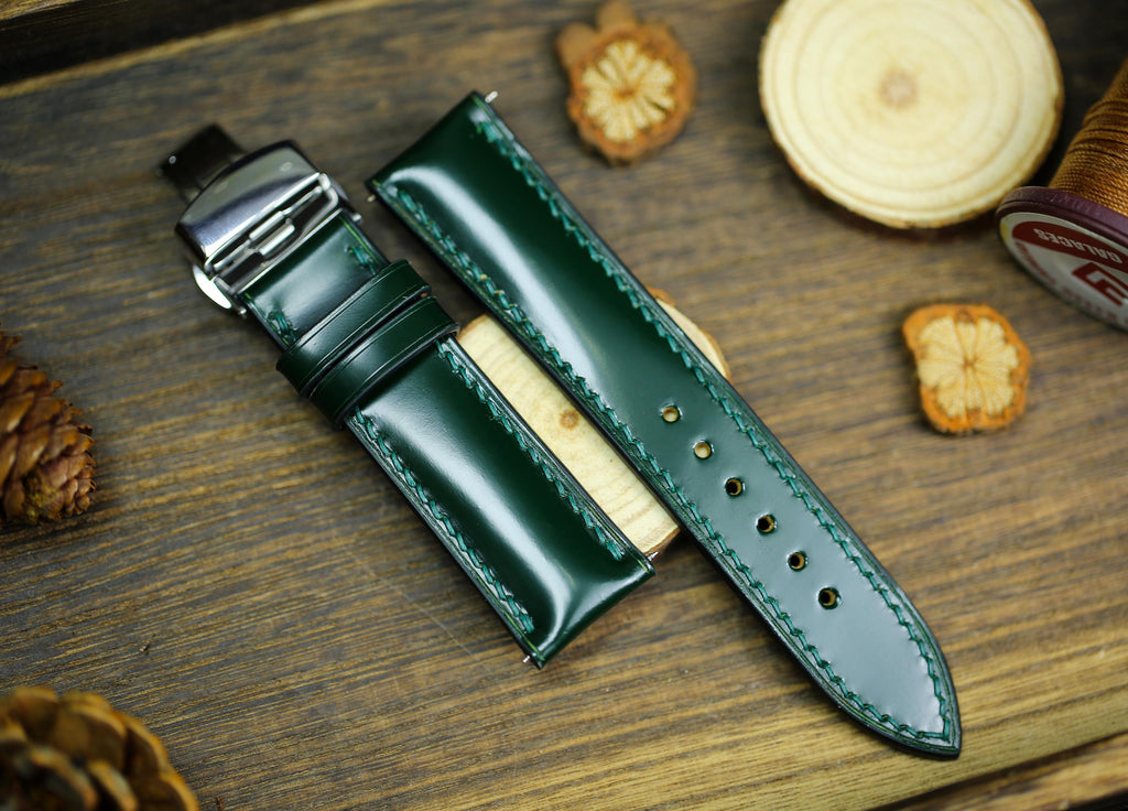 army green shell cordovan leather watch strap