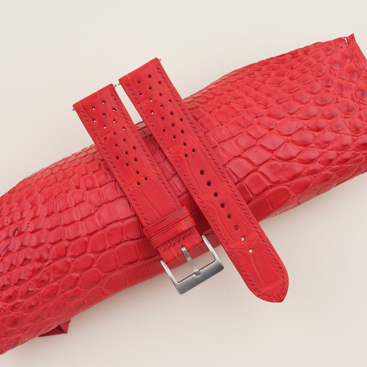 red alligator leather watch strap