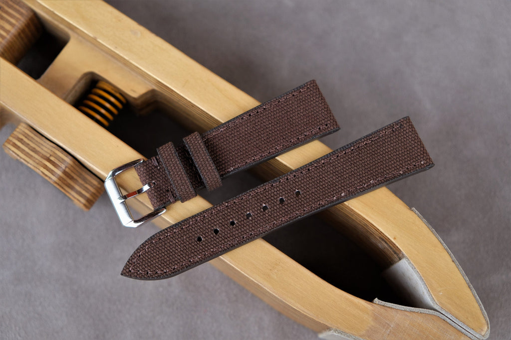 chocolate brown canvas leather watch strap