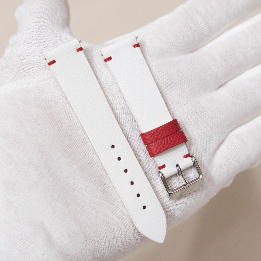 white & red epsom leather watch strap