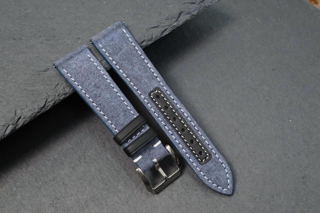 blue gray canvas leather watch strap