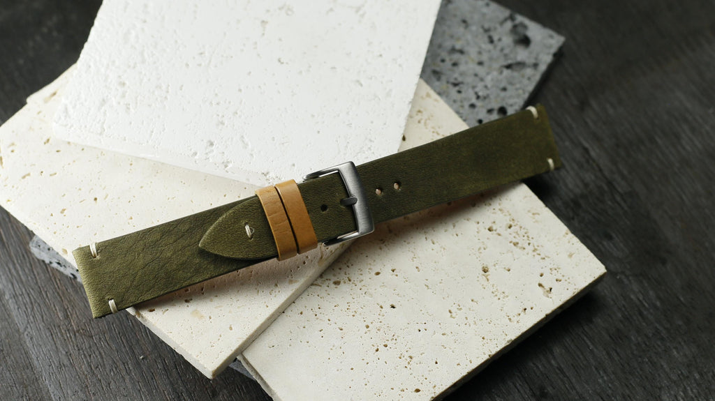 olive green waxed leather watch strap