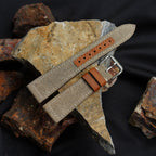 grey & brown sailcloth rubber leather watch strap