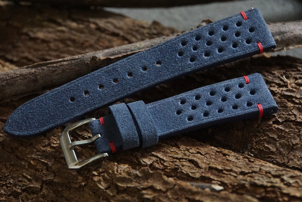blue suede leather watch strap
