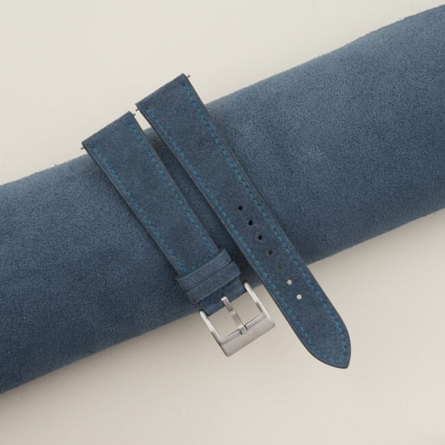 jean blue suede leather watch strap