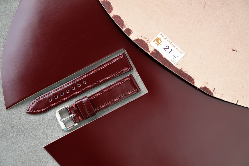 burgundy shell cordovan leather watch strap