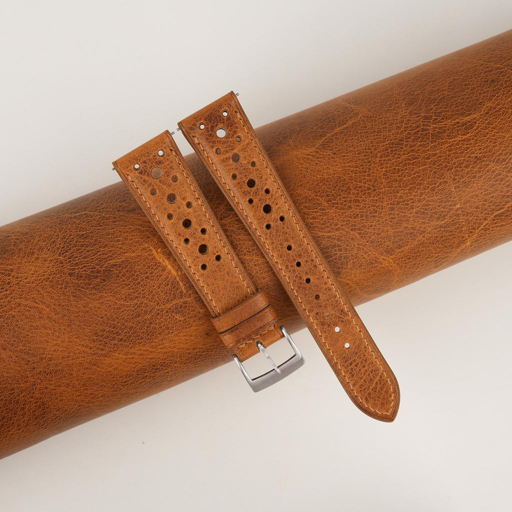 golden brown waxed leather watch strap