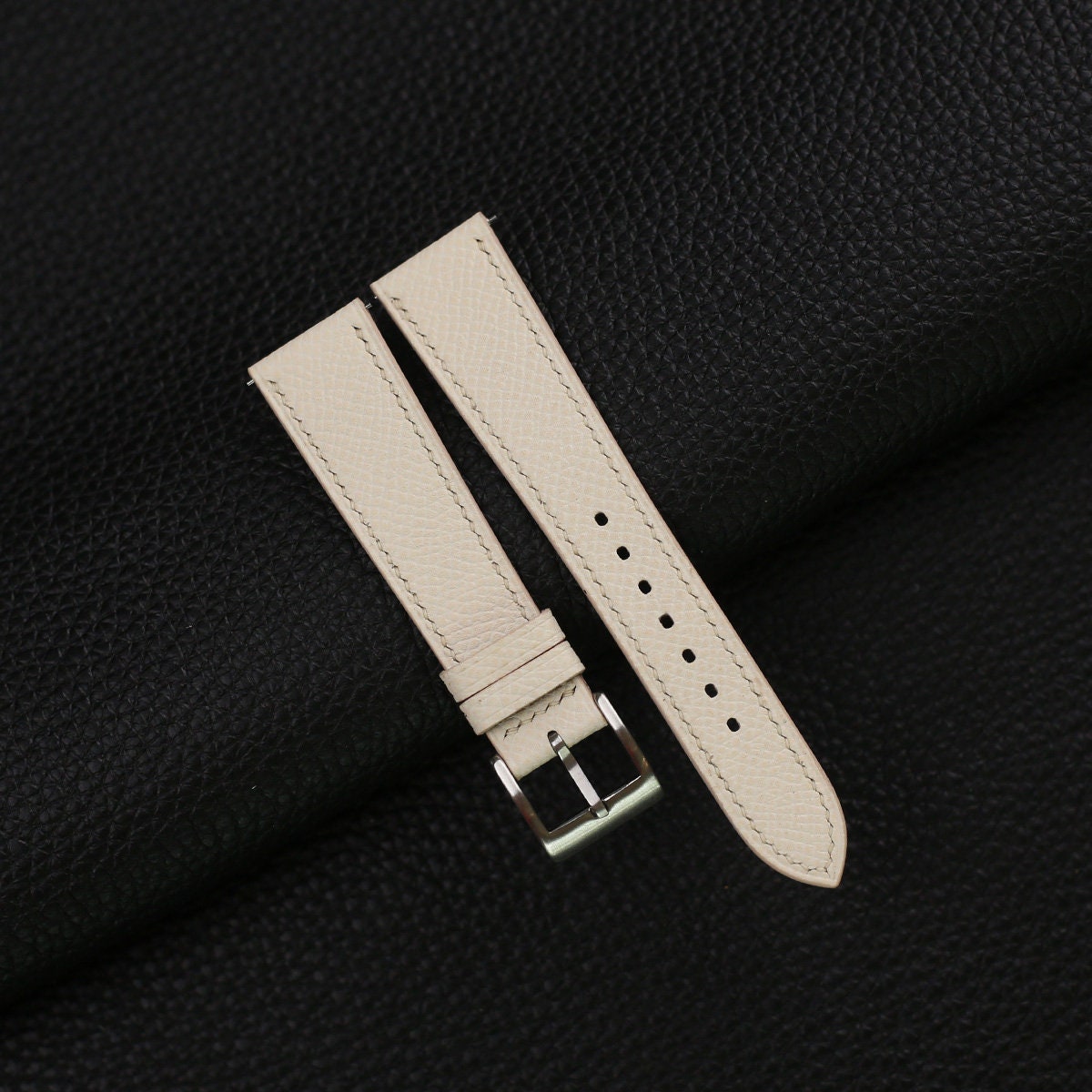 pearl white epsom leather watch strap