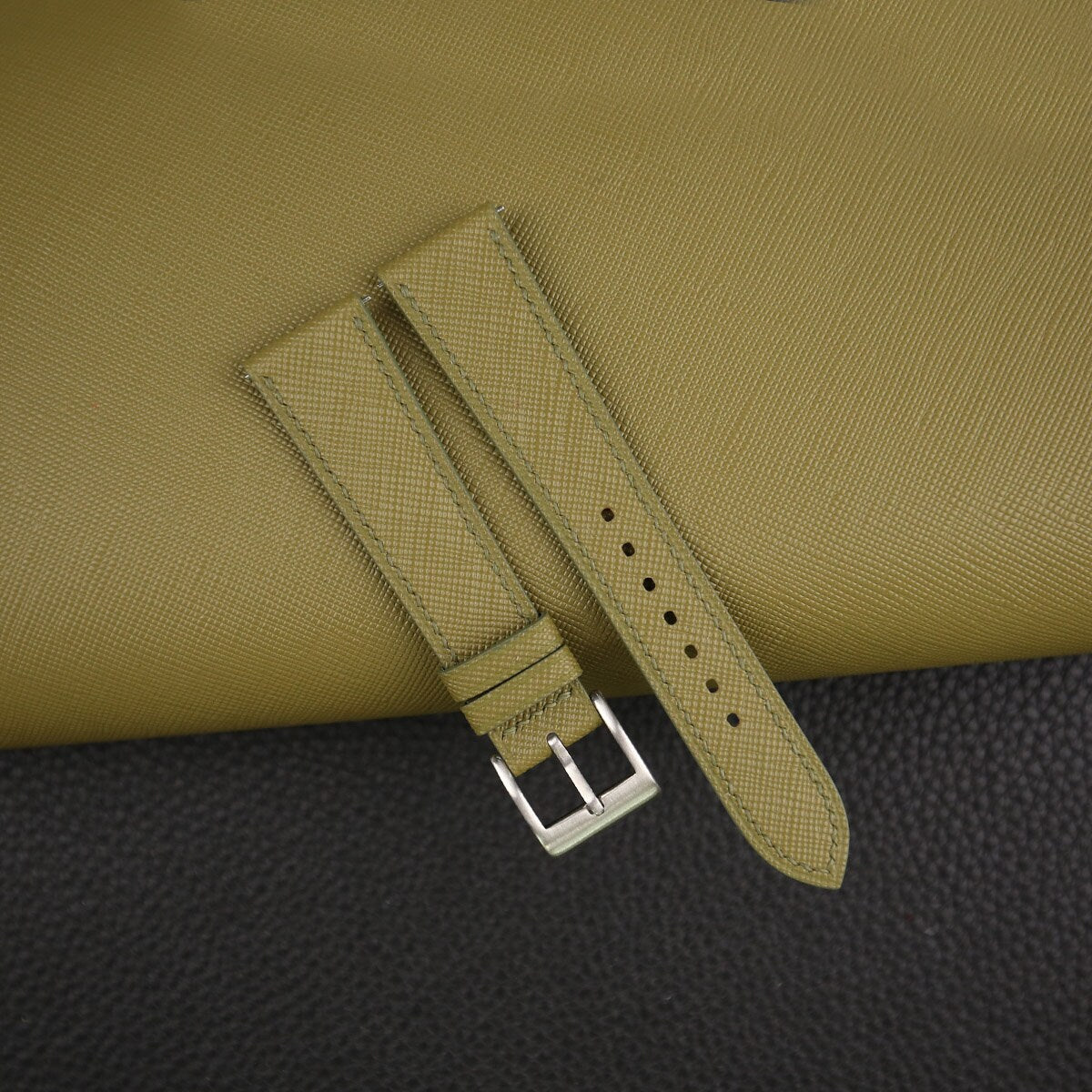 olive saffiano leather watch strap