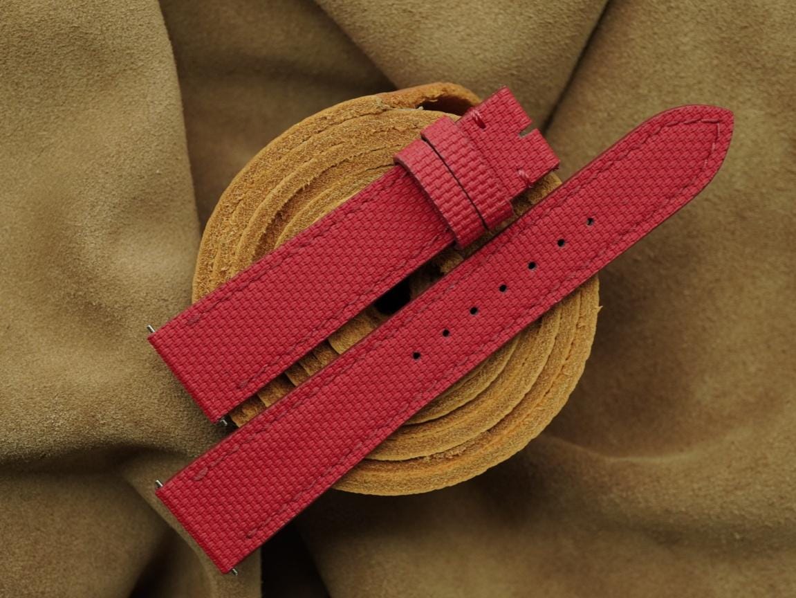 red sailcloth rubber leather watch strap