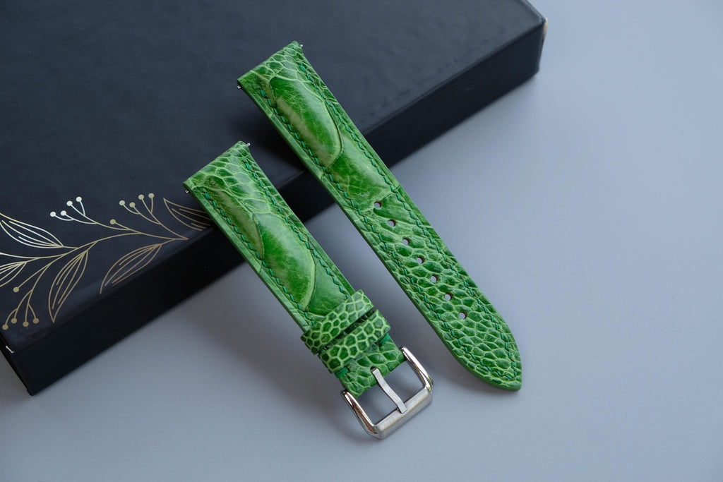 light green ostrich leather watch strap