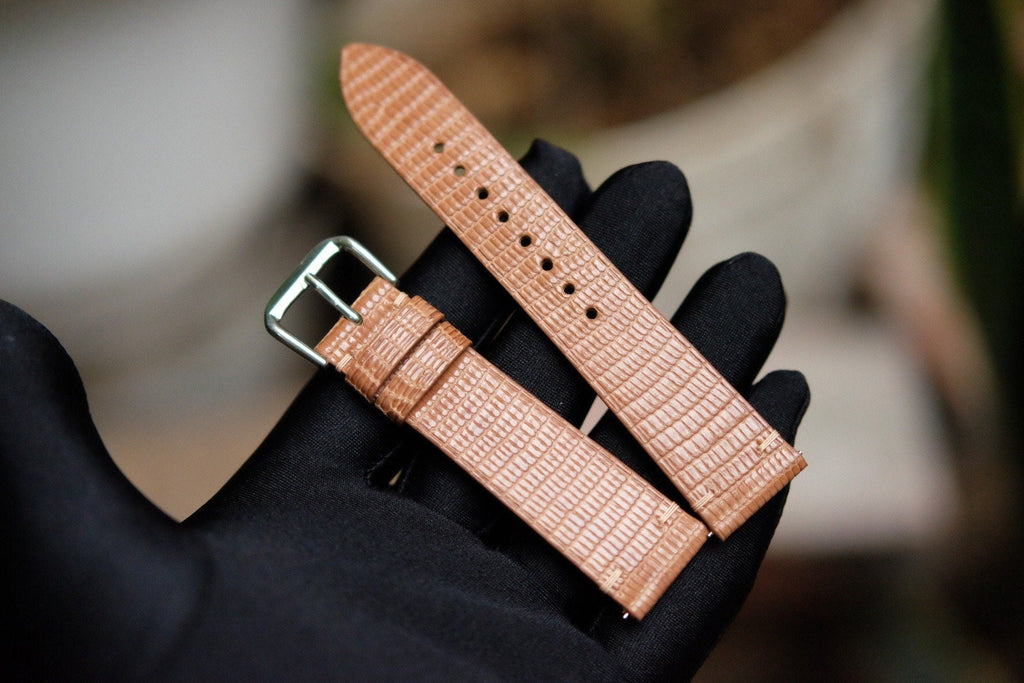 tan brown lizard leather watch strap