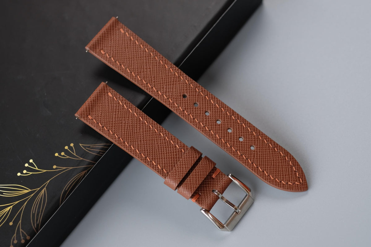 brown saffiano leather watch strap
