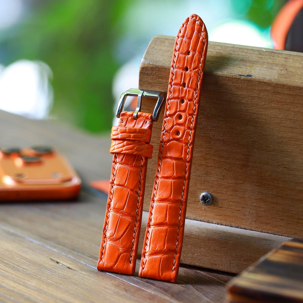 orange alligator leather watch strap