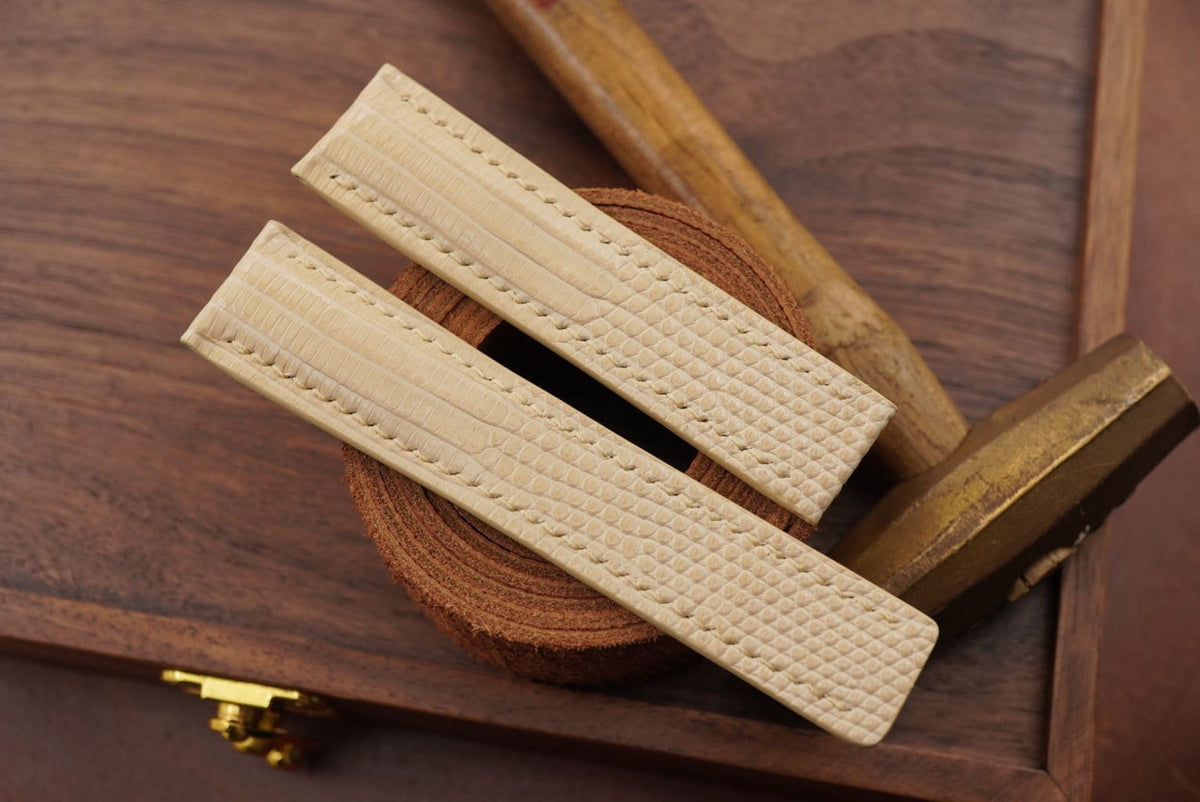 cream lizard leather watch strap