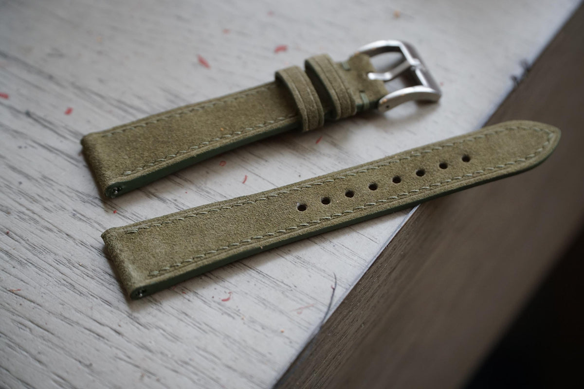 olive green suede leather watch strap