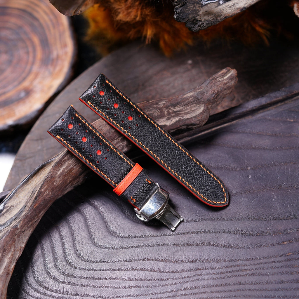 black & red epsom leather watch strap