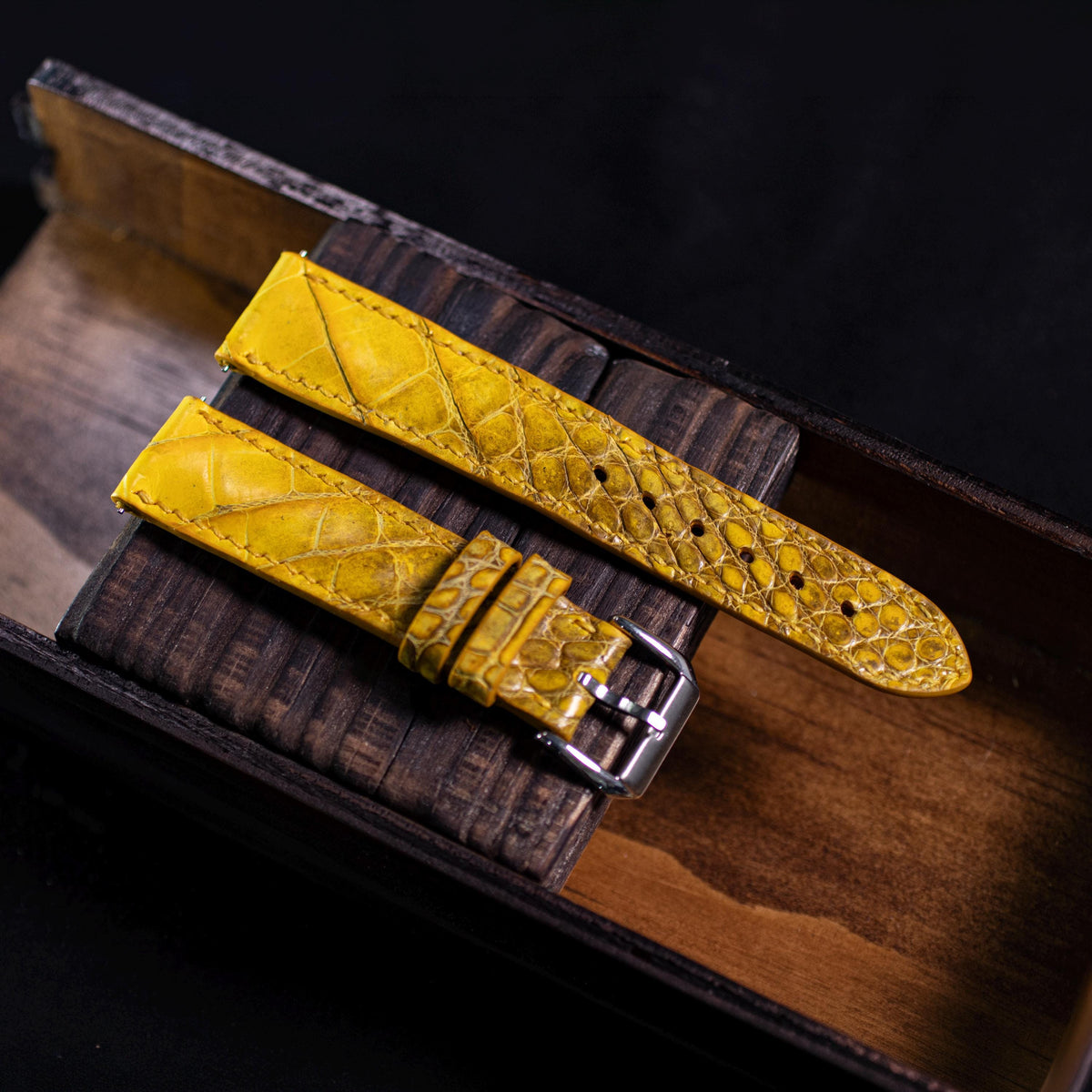 yellow alligator leather watch strap