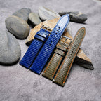 olive & blue lizard leather watch strap