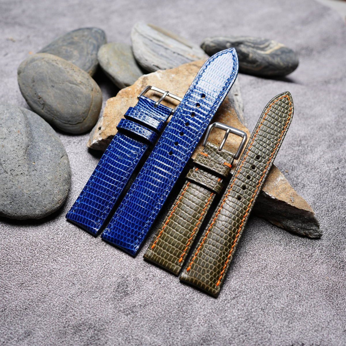 olive & blue lizard leather watch strap