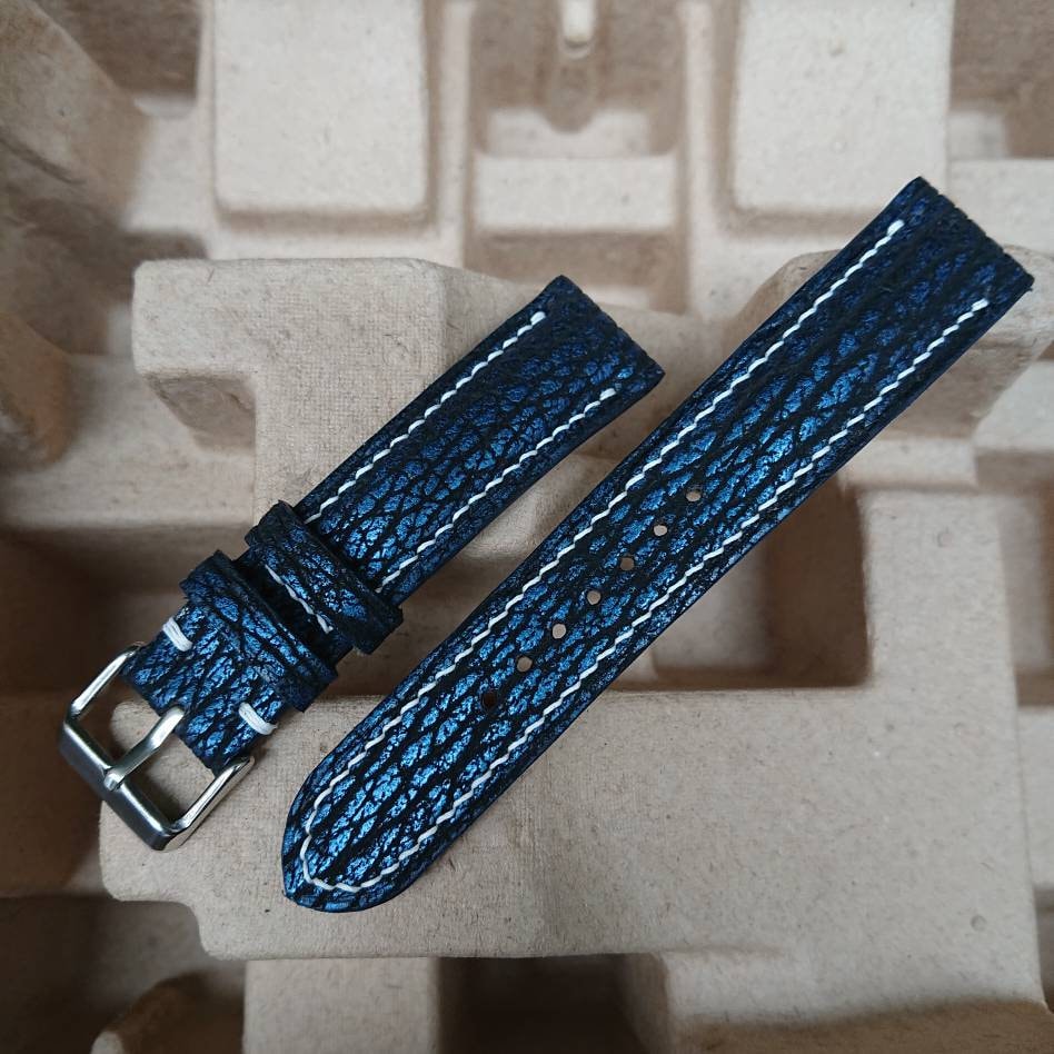 dark blue & navy shark leather watch strap