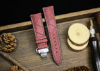 waxy red ostrich leg leather watch strap